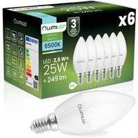 6x Żarówka LED E14 Świeczka B35 2,5W = 25W 249lm 6500K Zimna 180° LUMILED