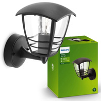 Kinkiet Ogrodowy Lampa Elewacyjna Zewnętrzna LATARNIA E27 IP44 Czarna Creek Philips