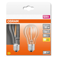 2Pak Żarówka LED E27 A60 6,5W = 60W 806lm 2700K Ciepła 300° Filament OSRAM STAR