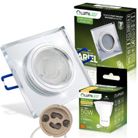 Zestaw Oprawa Podtynkowa Stała GU10 MR15 Kwadrat Szklana Ariel LUMILED + Żarówka LED GU10 6W 3000K 120°