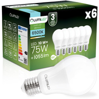 6x Żarówka LED E27 A60 10W = 75W 1055lm 6500K Zimna 260° LUMILED