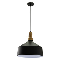 Lampa Wisząca Oprawa E27 Czarny klosz z drewnianym wykończeniem VT-7545 V-TAC