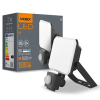 Naświetlacz LED 20W 1900lm 5000K Zimna z Czujnikiem Ruchu i Zmierzchu Czarny z Mleczną Przesłoną Videx