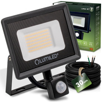 Naświetlacz LED ZONER 50W 5000LM 4000K IP44 Czarny Czujnik Ruchu LUMILED