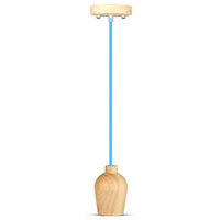 Lampa Wisząca Oprawa E27 Drewniany klosz z niebieskim kablem VT-7778 V-TAC
