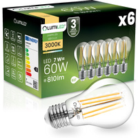 6x Żarówka LED E27 A60 7W = 60W 810lm 3000K Ciepła 360° FILAMENT LUMILED