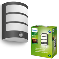Kinkiet Ogrodowy Lampa Elewacyjna Zewnętrzna LED 6W 450lm 2700K z Czujnikiem Ruchu i Zmierzchu Antracyt IP44 Python Philips
