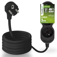 Przedłużacz Sieciowy Kabel z Uziemieniem Listwa Zasilająca 3 Gniazda 3m Czarny Sznur Lendo Lumiled