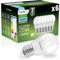 6x Żarówka LED E27 Kulka P45 2,5W = 25W 249lm 6500K Zimna 180° LUMILED
