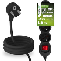 Przedłużacz Sieciowy Kabel z Uziemieniem Listwa Zasilająca 4 Gniazda 1.5m Włącznik ON/OFF Czarny Sznur Lendo Lumiled