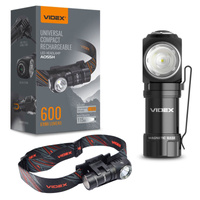 Latarka Reczna Czołowa Akumulatorowa LED 10W 600lm 4 Tryby Pracy USB-C Wodoszczelna IP68 Videx