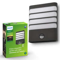 Kinkiet Ogrodowy Lampa Elewacyjna Zewnętrzna LED 3W 270lm 2700K IP44 z Czujnikiem Ruchu i Zmierzchu Antracyt Raccoon Philips