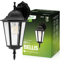 Kinkiet Ogrodowy Elewacyjny Zewnętrzny E27 LATARNIA do DOŁU Czarna BELLIS LUMILED