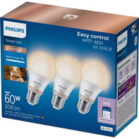 3x Żarówka LED E27 A60 8W = 60W 806lm 2700-6500K TW Inteligentna SMART WiFi Bluetooth Aplikacja WiZ Philips