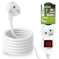 Przedłużacz Sieciowy Kabel z Uziemieniem Listwa Zasilająca 3 Gniazda 5m Włącznik ON/OFF Biały Sznur Lendo Lumiled