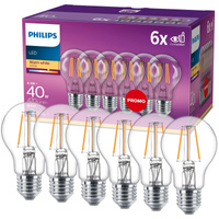 Zestaw 6x Żarówka LED E27 A60 4.3W = 40W 470lm 2700K Ciepła Filament PHILIPS