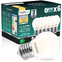 6x Żarówka LED E27 Kulka P45 2,2W 470lm = 40W 2700K Ciepła 360° Filament KLASA A LUMILED