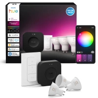 3x Żarówka LED GU10 Reflektor PAR16 4.2W = 50W 400lm CCT + RGB SMART Inteligentna Bluetooth ZigBee White and Color Ambiance + Mostek Bridge PRO + Regulator Pilot Philips HUE