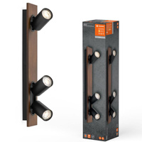 Lampa Sufitowa Ścienna LED Reflektor 3-Punktowy Dekoracyjny Drewno 41W GU10 Czarny LEDVANCE
