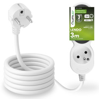 Przedłużacz Sieciowy Kabel z Uziemieniem Listwa Zasilająca 3 Gniazda 3m Biały Sznur Lendo Lumiled