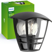 Kinkiet Ogrodowy Lampa Elewacyjna Zewnętrzna LATARNIA E27 IP44 Czarna Creek Philips