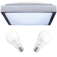 Plafon LED Lampa Sufitowa 41cm 2x E27 Chrom Kwadratowa + 2x Żarówka LED 10W 3000K Lumiled