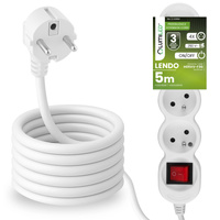 Przedłużacz Sieciowy Kabel z Uziemieniem Listwa Zasilająca 4 Gniazda 5m Włącznik ON/OFF Biały Sznur Lendo Lumiled