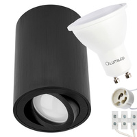 Oprawa Natynkowa HALOGENOWA Tuba Spot OH36L Okrągła Ruchoma Czarna 115mm + LED GU10 6W 4000K KOBI