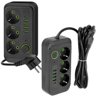Przedłużacz KOBI LINEA PRO 3x230V 3m Uziemienie Wyłącznik 5xUSB Czarny