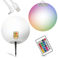 Lampa Solarna Ogrodowa LED 3000K + RGB Wbijana Naziemna Ozdobna Kulka Szpikulec 30cm KOBI