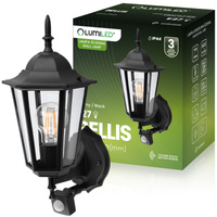 Lampa Ogrodowa Kinkiet Elewacyjny Zewnętrzny E27 LED Latarnia Czujnik Ruchu BELLIS Czarna LUMILED