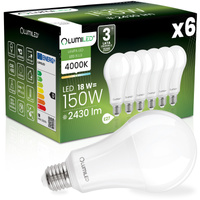 6x Żarówka LED E27 A70 18W = 150W 2430lm 4000K Neutralna 260° LUMILED