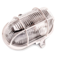 Oprawa LED E27 KANAŁOWA Lampa Garażowa Owal 60W Siatka Plastik IP44 Biała KOBI