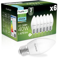 6x Żarówka LED E27 Świeczka B35 5W = 40W 470lm 6500K Zimna 180° LUMILED