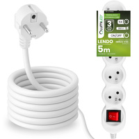 Przedłużacz Sieciowy Kabel z Uziemieniem Listwa Zasilająca 5 Gniazd 5m Włącznik ON/OFF Biały Sznur Lendo Lumiled