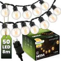 Girlanda Ogrodowa Zewnętrzna Łańcuch Świetlny 8m 50x LED 3000K NESSA LUMILED