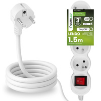 Przedłużacz Sieciowy Kabel z Uziemieniem Listwa Zasilająca 4 Gniazda 1.5m Włącznik ON/OFF Biały Sznur Lendo Lumiled