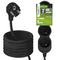 Przedłużacz Sieciowy Kabel z Uziemieniem Listwa Zasilająca 4 Gniazda 5m Czarny Sznur Lendo Lumiled