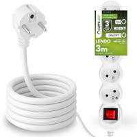 Przedłużacz Sieciowy Kabel z Uziemieniem Listwa Zasilająca 5 Gniazd 3m Włącznik ON/OFF Biały Sznur Lendo Lumiled