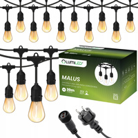 Girlanda Ogrodowa Zewnętrzna Łańcuch Świetlny 20m 40x E27 Żarówki 1,3W 2200K MALUS Lumiled