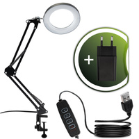 ZESTAW Lampka Biurkowa LED 8W CCT Kreślarska Stołowa Lupa LUCA 2 Czarna + Adapter USB 5V/1A DC LUMILED