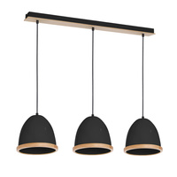 Lampa wisząca STUDIO 3xE27 Klasyczne Klosze Drewniane Wykończenie Czarna MLP8853 Milagro Metal + Drewno