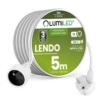 Przedłużacz Sieciowy Kabel z Uziemieniem Listwa Zasilająca 1 Gniazdo 5m Biały Sznur Lendo Lumiled