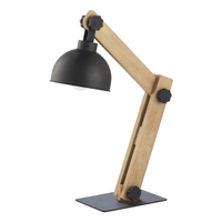Lampa Stołowa Biurkowa Nocna OSLO Czarna Drewniana Industrialna E27 5021 TK Lighting