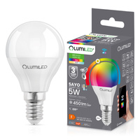 Żarówka LED E14 P40 KULKA 5W = 40W 450lm RGB CCT Ściemnialna Inteligentna TUYA WiFi SMART SAYO LUMILED