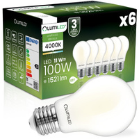 6x Żarówka LED E27 A60 11W = 100W 1521lm 4000K Neutralna 360° FILAMENT LUMILED