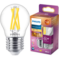 Żarówka LED E27 Kulka P45 5.9W = 60W 806lm 2200-2700K Ciepła CRI90 FILAMENT Ściemnialna WarmGlow Philips
