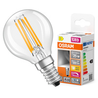 Żarówka LED P45 Kulka E14 2.2W = 25W 300lm 2700K Ciepła CRI90 300° Filament Ściemnialna SUPERSTAR PLUS CLASSIC Osram
