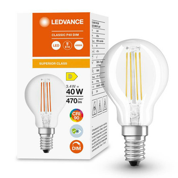 Żarówka LED Kulka E14 P45 3,4W = 40W 470lm 4000K Neutralna 300° CRI90 Filament Ściemnialna LEDVANCE Superior