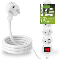 Przedłużacz Sieciowy Kabel z Uziemieniem Listwa Zasilająca 5 Gniazd 1.5m Włącznik ON/OFF Biały Sznur Lendo Lumiled